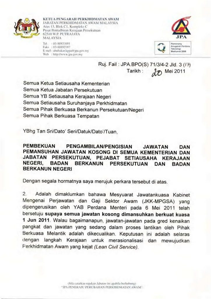 Pengambilan Pekerja Sektor Awam Dibekukan 9