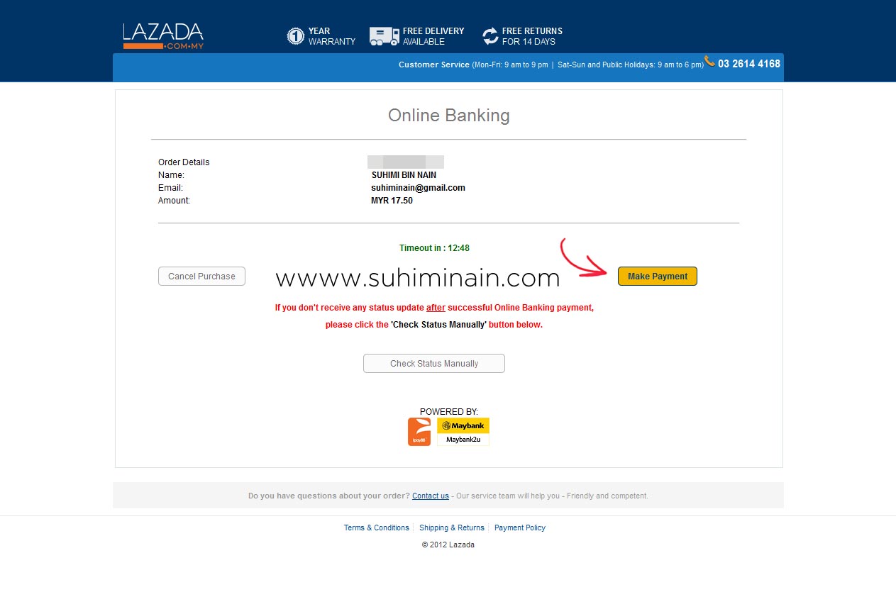 lazada payment by online banking